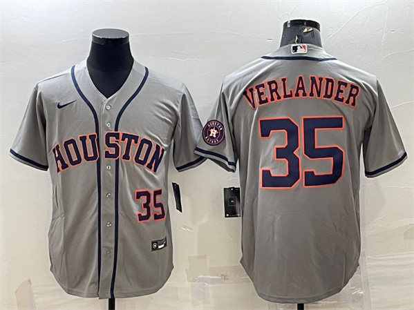Men's Houston Astros #35 Justin Verlander Gray With Patch Cool Base Stitched Jersey